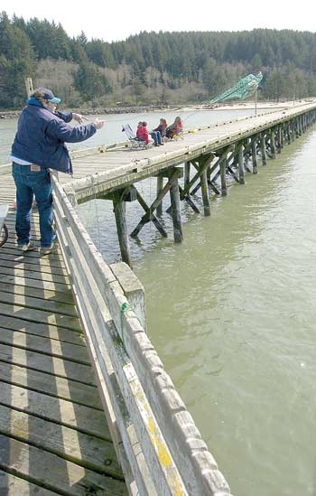 In Winchester Bay, a public crabbing and fishing dock is a popular place to spend the day hoping to catch a meal on a hook or crab pot. The dock is on Half Moon Bay along Salmon Harbor Drive.